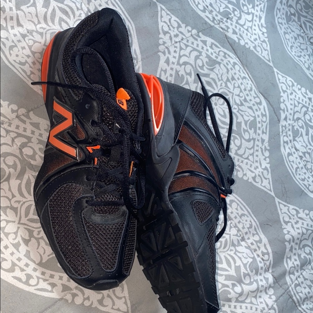 New Balance Black and Orange Athletic Shoes with Mesh Upper